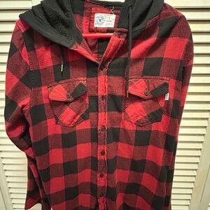 Hurley Red and Black Plaid Hooded Shirt